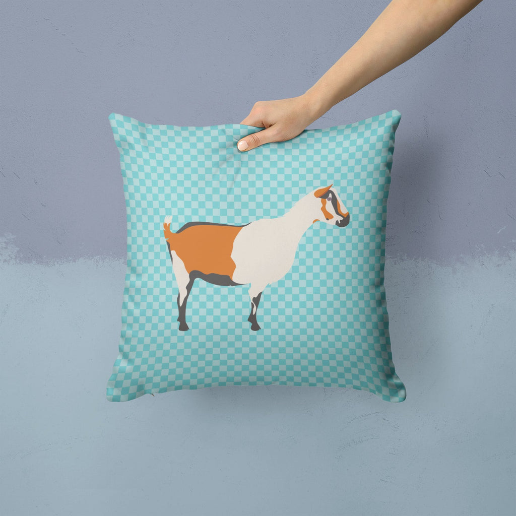 Alpine Goat Blue Check Decorative Throw Pillow 14x14 Indoor Outdoor Accent Cushion, Fabric Cover with Insert for Sofa, Bed, Porch & Living Room