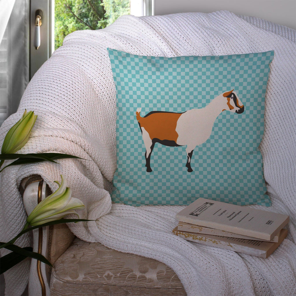 Alpine Goat Blue Check Decorative Throw Pillow 14x14 Indoor Outdoor Accent Cushion, Fabric Cover with Insert for Sofa, Bed, Porch & Living Room