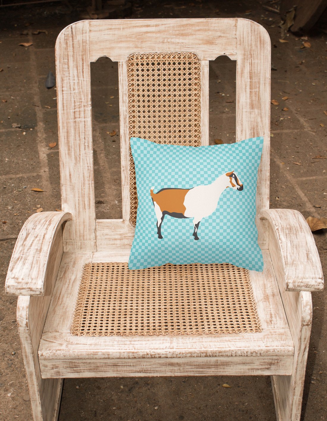 Alpine Goat Blue Check Decorative Throw Pillow 18x18 Indoor Outdoor Accent Cushion, Fabric Cover with Insert for Sofa, Bed, Porch & Living Room