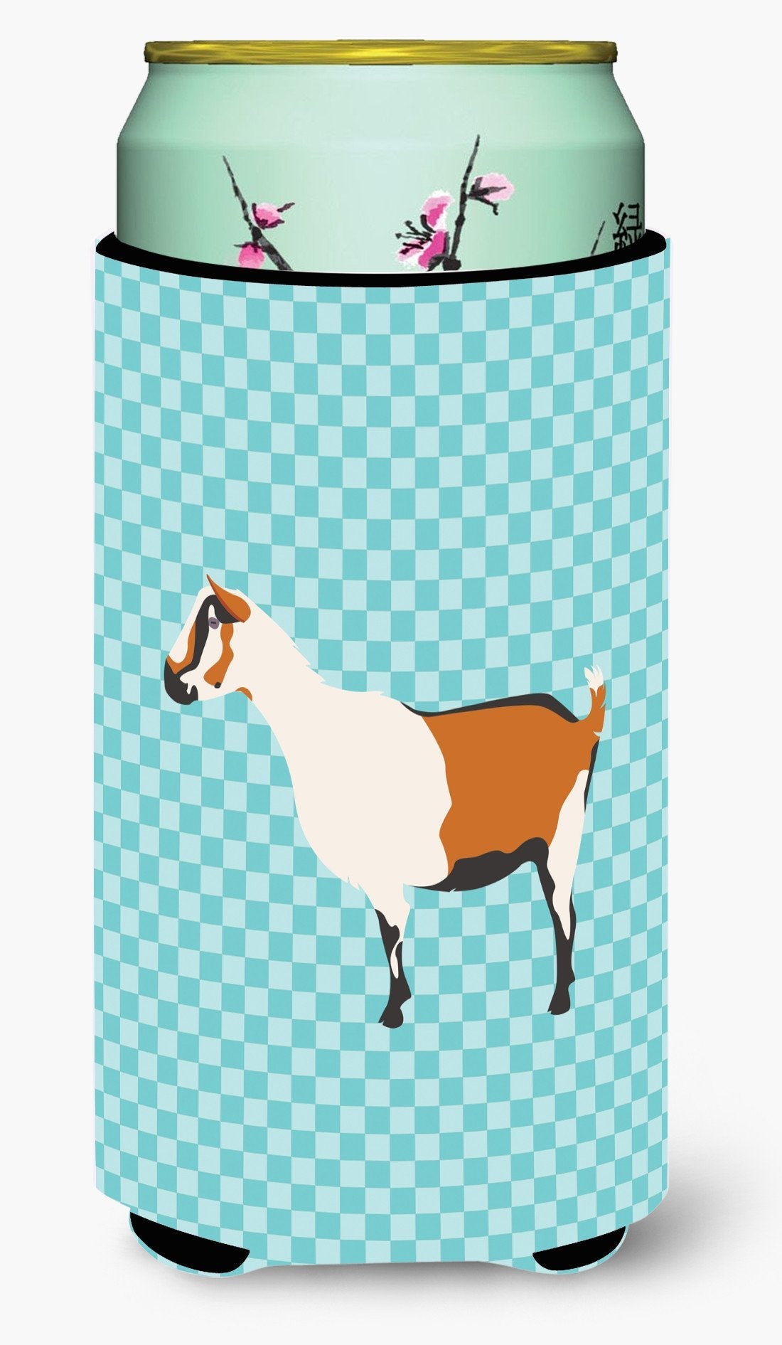 Alpine Goat Blue Check Tall Boy Hugger Can Cooler Sleeve Machine Washable Drink Collapsible Insulator Beverage Insulated Holder