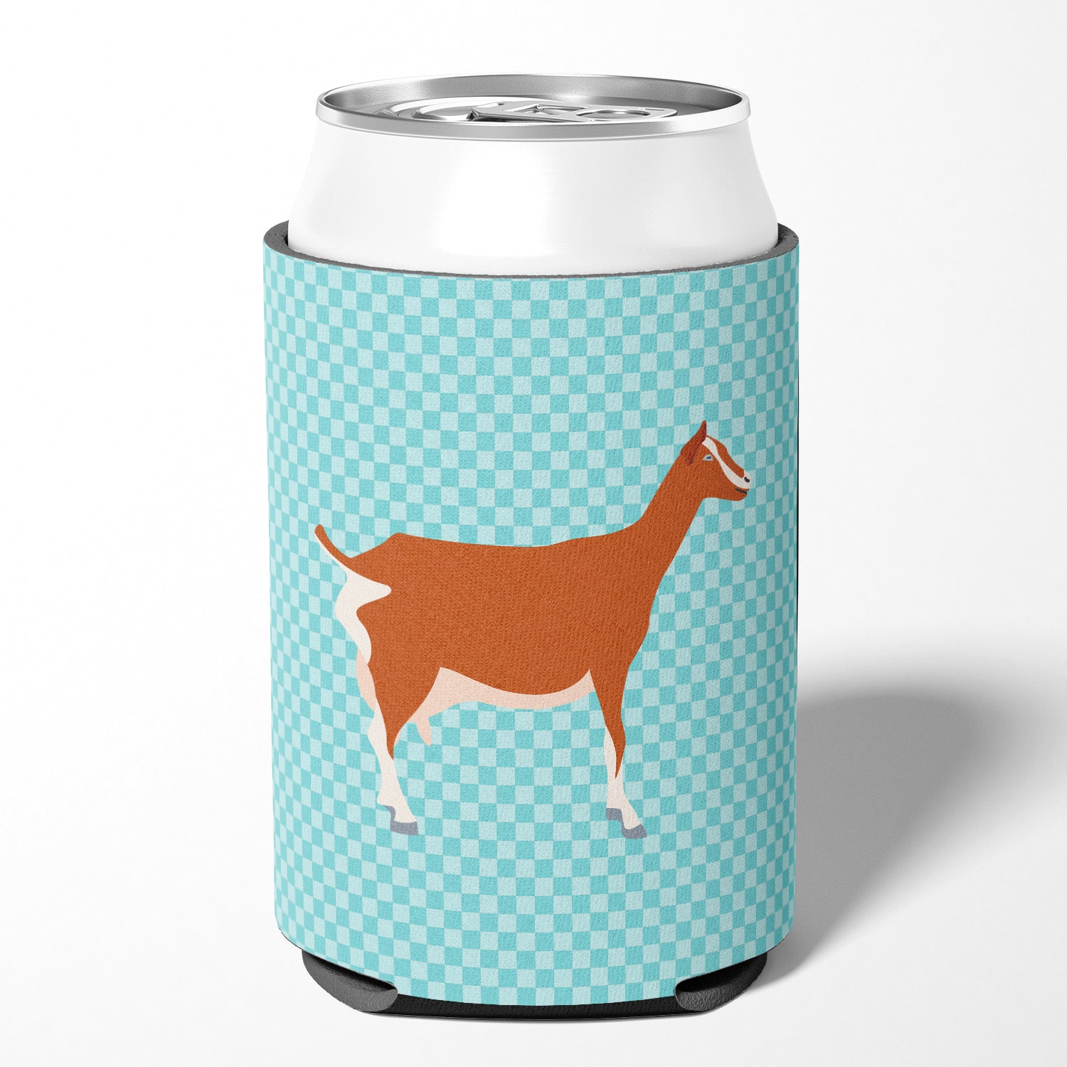 Toggenburger Goat Blue Check Can or Bottle Hugger Cooler Sleeve for Standard 12 oz Cans, Insulated Foam Beer & Soda Can Hugger Reusable