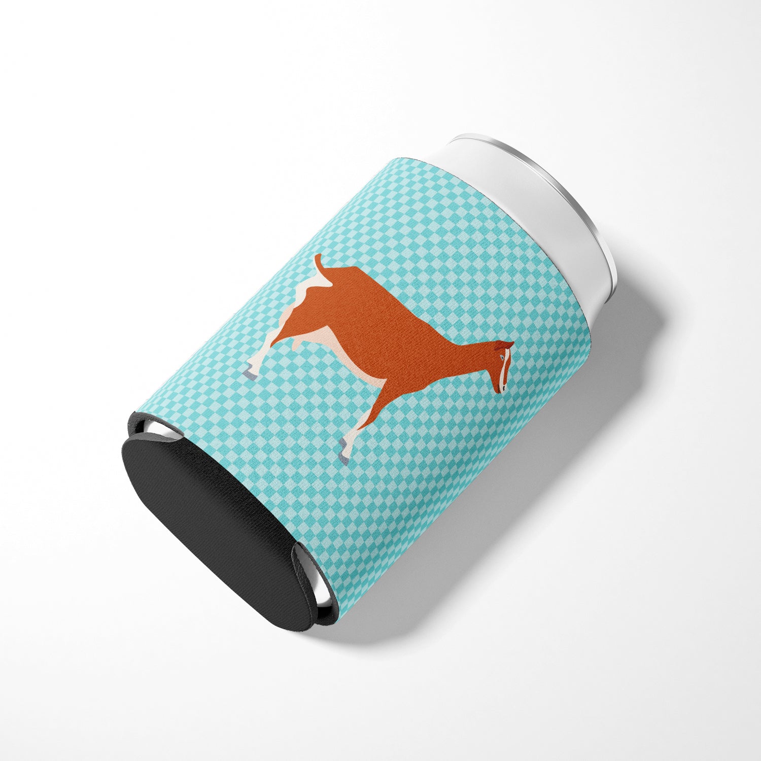 Toggenburger Goat Blue Check Can or Bottle Hugger Cooler Sleeve for Standard 12 oz Cans, Insulated Foam Beer & Soda Can Hugger Reusable