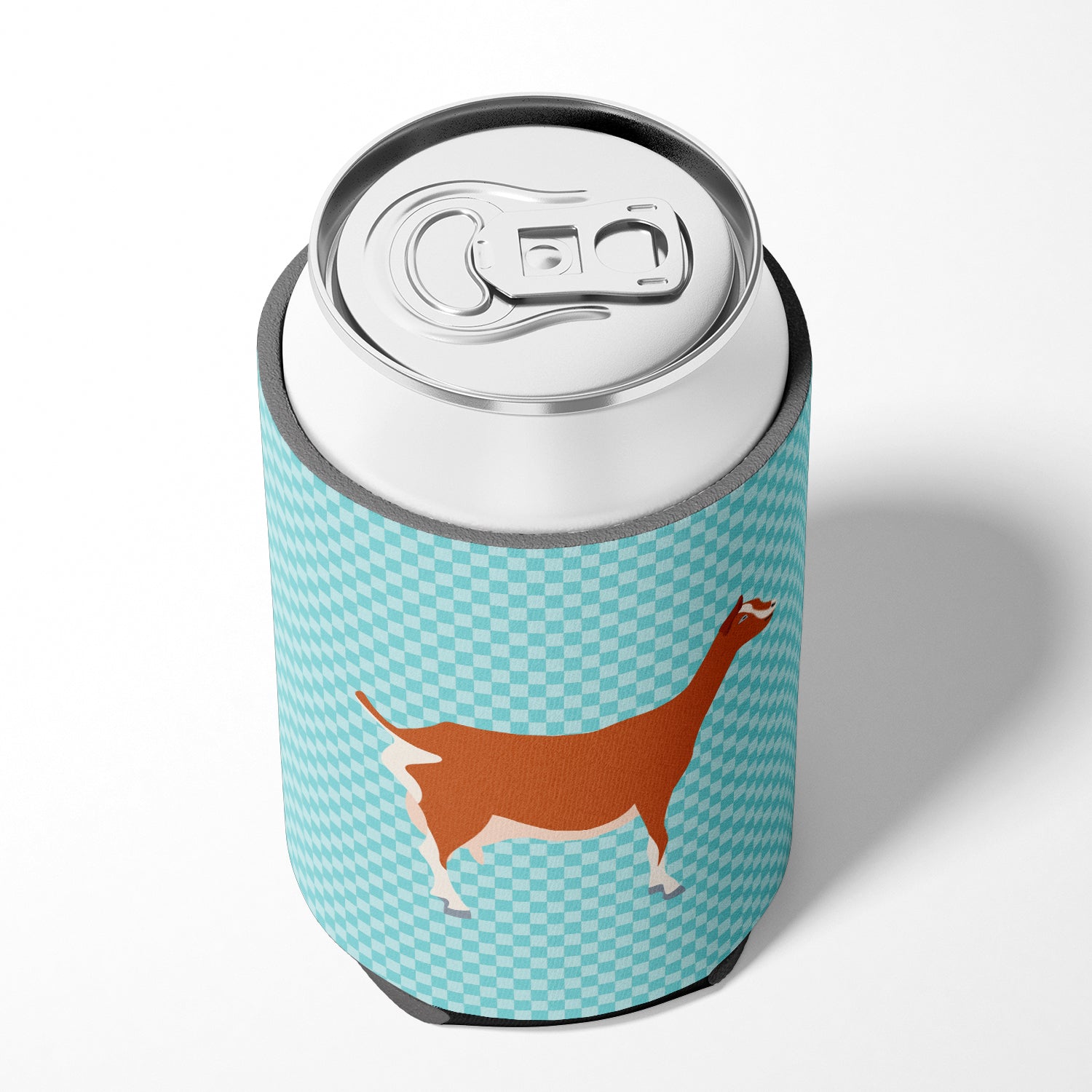 Toggenburger Goat Blue Check Can or Bottle Hugger Cooler Sleeve for Standard 12 oz Cans, Insulated Foam Beer & Soda Can Hugger Reusable
