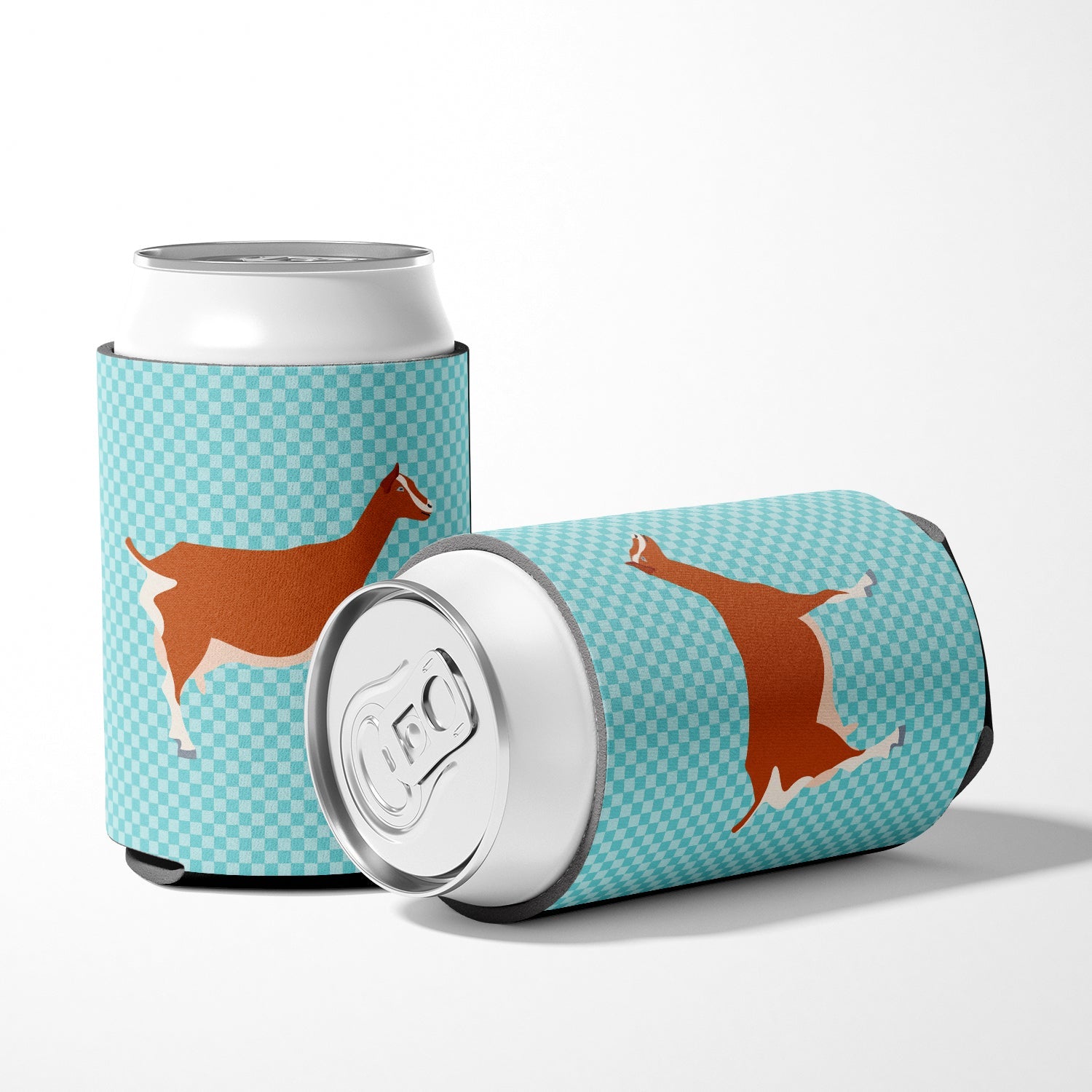 Toggenburger Goat Blue Check Can or Bottle Hugger Cooler Sleeve for Standard 12 oz Cans, Insulated Foam Beer & Soda Can Hugger Reusable