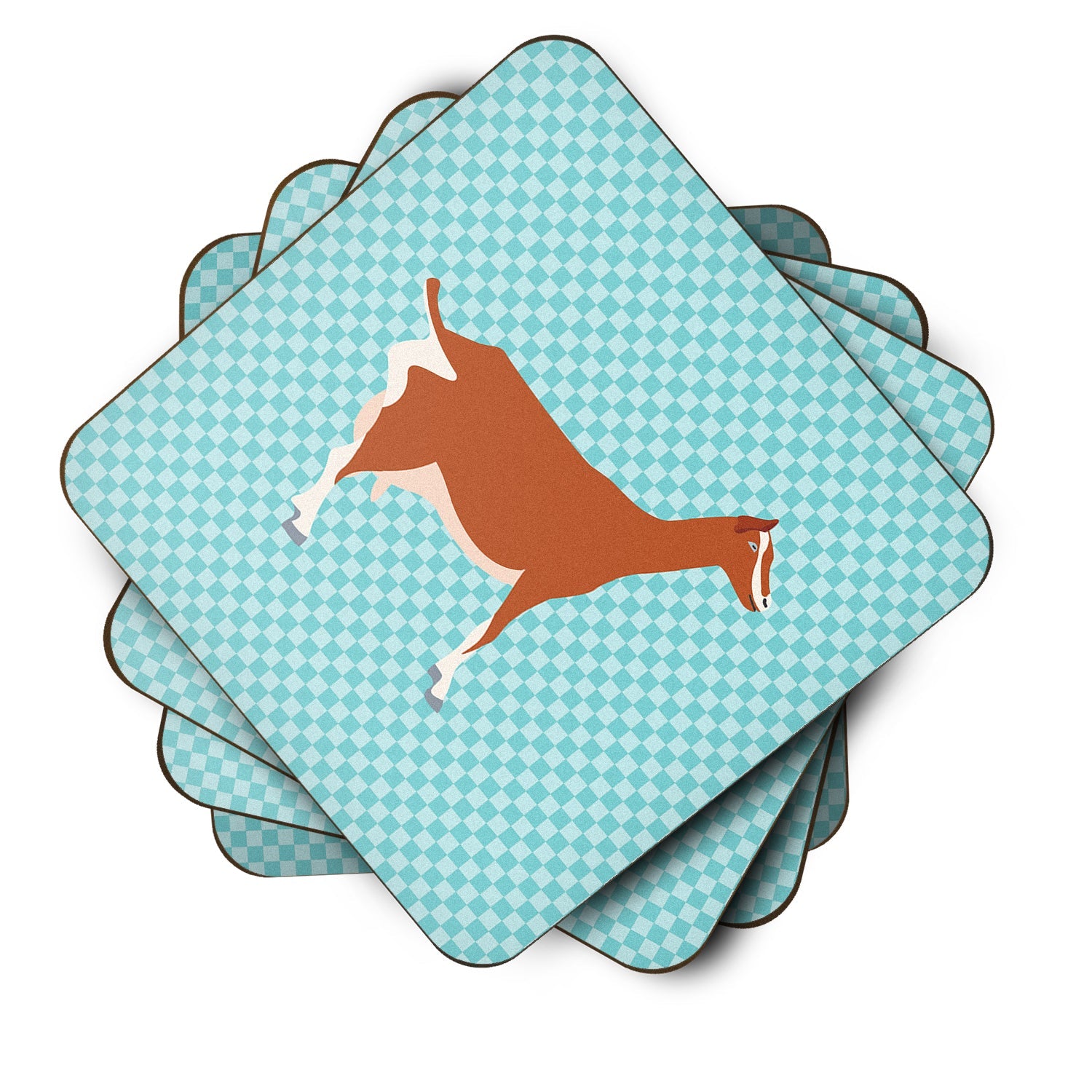 Toggenburger Goat Blue Check Foam Coasters Set of 4 Cup Coasters for Indoor Outdoor, Tabletop Protection, Anti Slip, Mouse pad Material