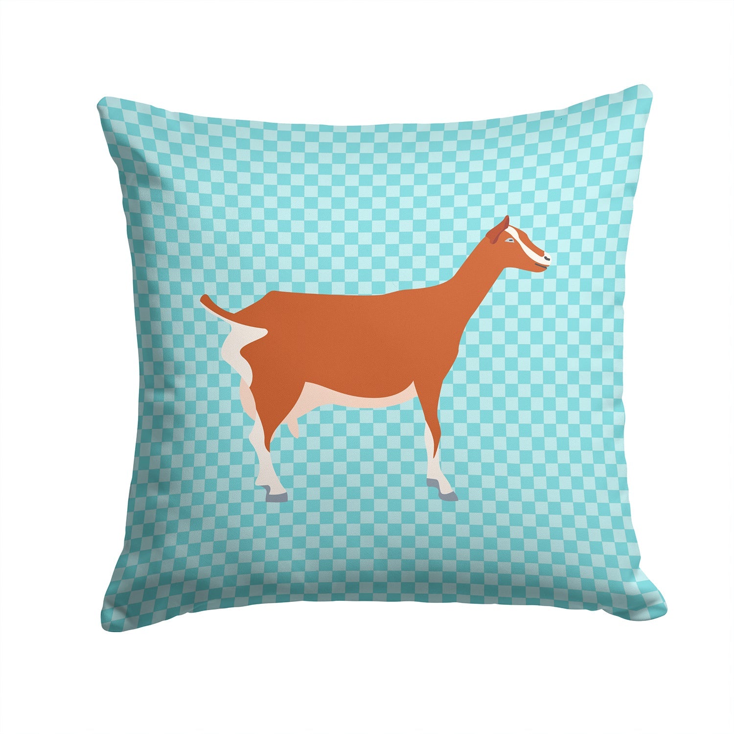 Toggenburger Goat Blue Check Decorative Throw Pillow 14x14 Indoor Outdoor Accent Cushion, Fabric Cover with Insert for Sofa, Bed, Porch & Living Room