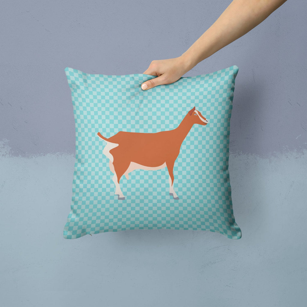Toggenburger Goat Blue Check Decorative Throw Pillow 14x14 Indoor Outdoor Accent Cushion, Fabric Cover with Insert for Sofa, Bed, Porch & Living Room