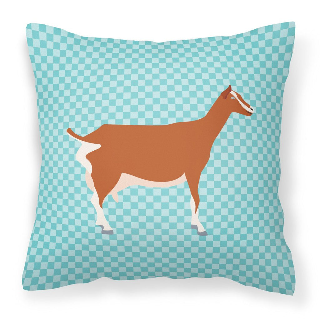 Toggenburger Goat Blue Check Decorative Throw Pillow 18x18 Indoor Outdoor Accent Cushion, Fabric Cover with Insert for Sofa, Bed, Porch & Living Room