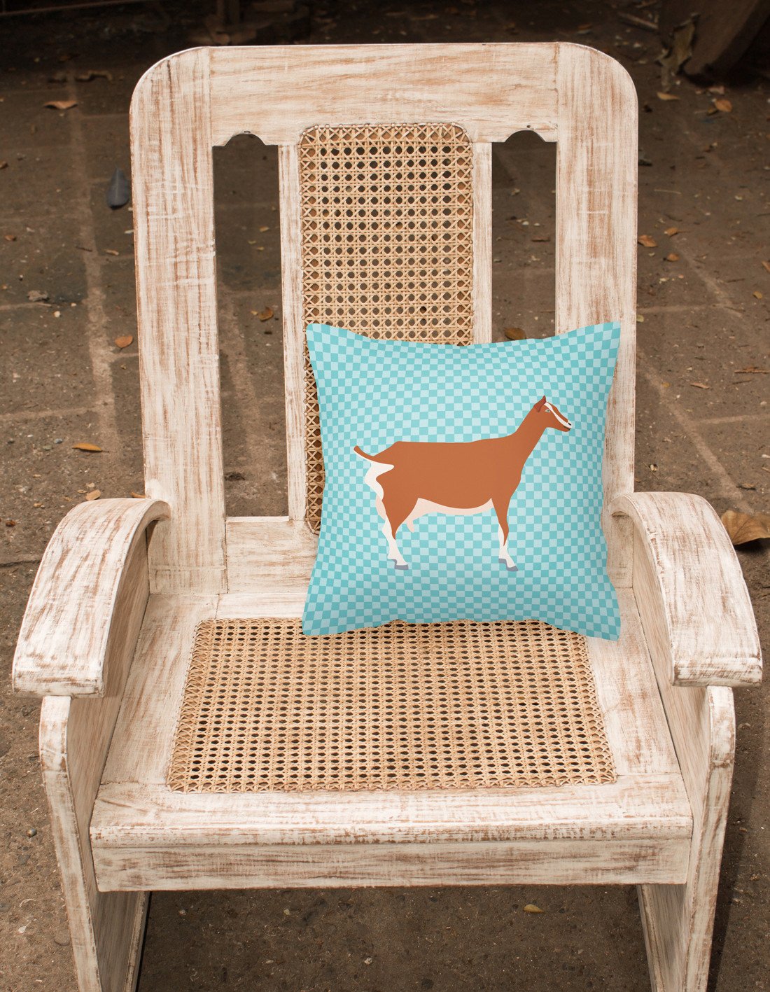 Toggenburger Goat Blue Check Decorative Throw Pillow 18x18 Indoor Outdoor Accent Cushion, Fabric Cover with Insert for Sofa, Bed, Porch & Living Room