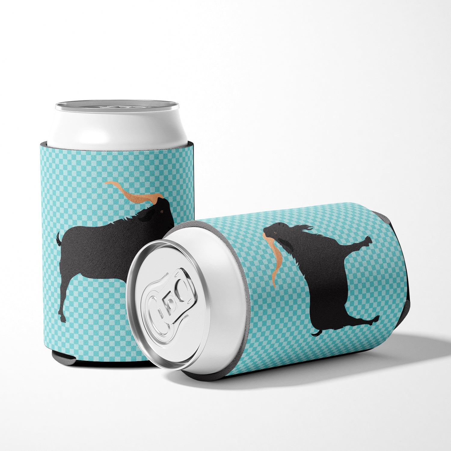 Verata Goat Blue Check Can or Bottle Hugger Cooler Sleeve for Standard 12 oz Cans, Insulated Foam Beer & Soda Can Hugger Reusable