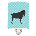 Verata Goat Blue Check Ceramic Night Light Compact, UL-Certified, Ideal for Bedroom, Bathroom, Nursery, Hallway, Kitchen, 6x4x3, Multicolor