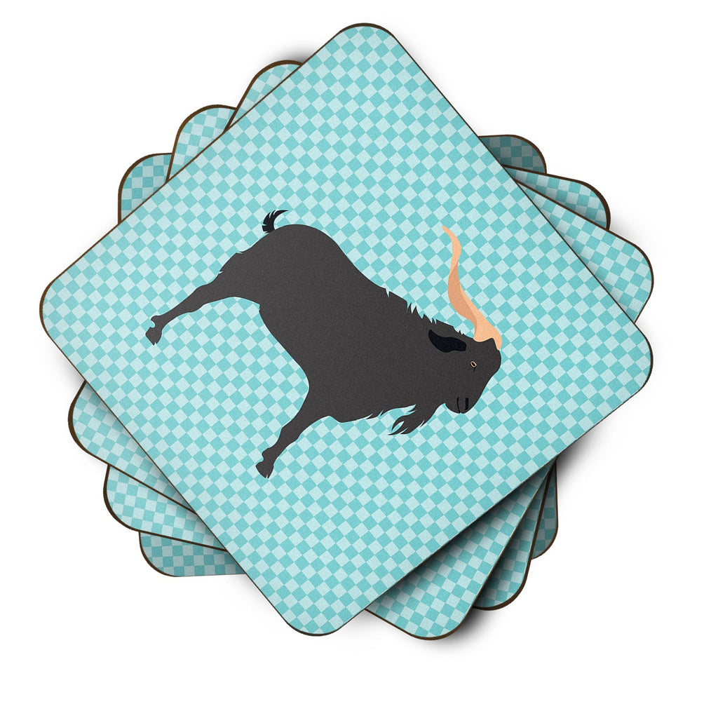 Verata Goat Blue Check Foam Coasters Set of 4 Cup Coasters for Indoor Outdoor, Tabletop Protection, Anti Slip, Mouse pad Material