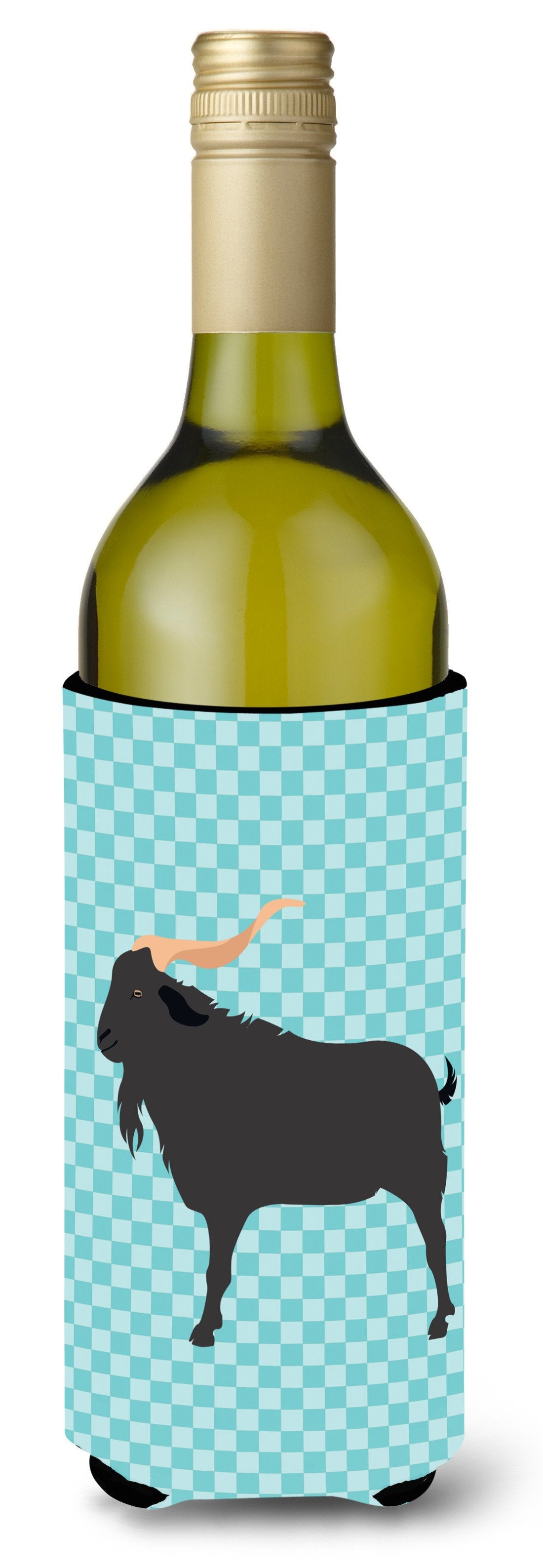 Verata Goat Blue Check Wine Bottle Hugger Gift Sleeve for Standard 750 ml Bottles, Insulated Reusable Also Fits Mini Shot & Pint Bottles