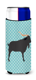Verata Goat Blue Check Slim Can Hugger , Insulated Foam Hugger for 12 oz Slim Cans, Beer Bottles & Water Bottles, Printed in USA