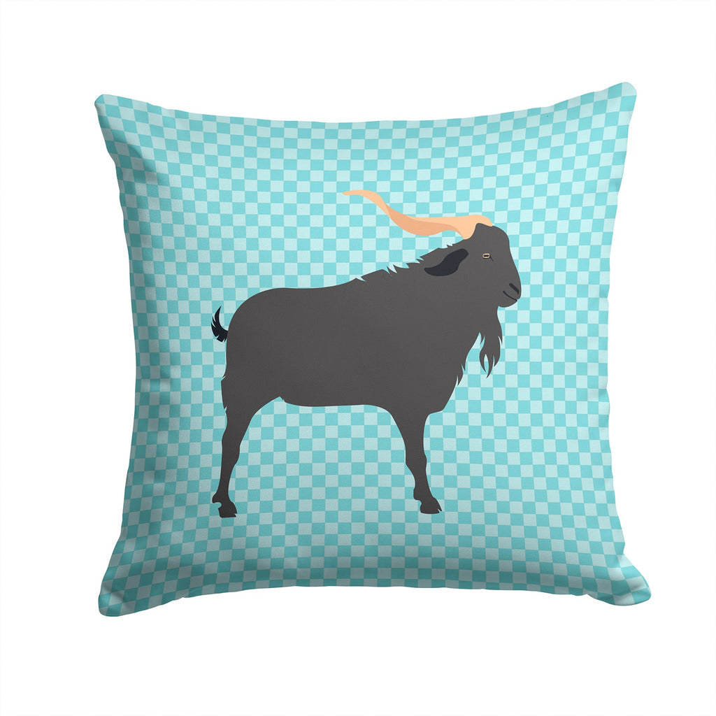 Verata Goat Blue Check Decorative Throw Pillow 14x14 Indoor Outdoor Accent Cushion, Fabric Cover with Insert for Sofa, Bed, Porch & Living Room