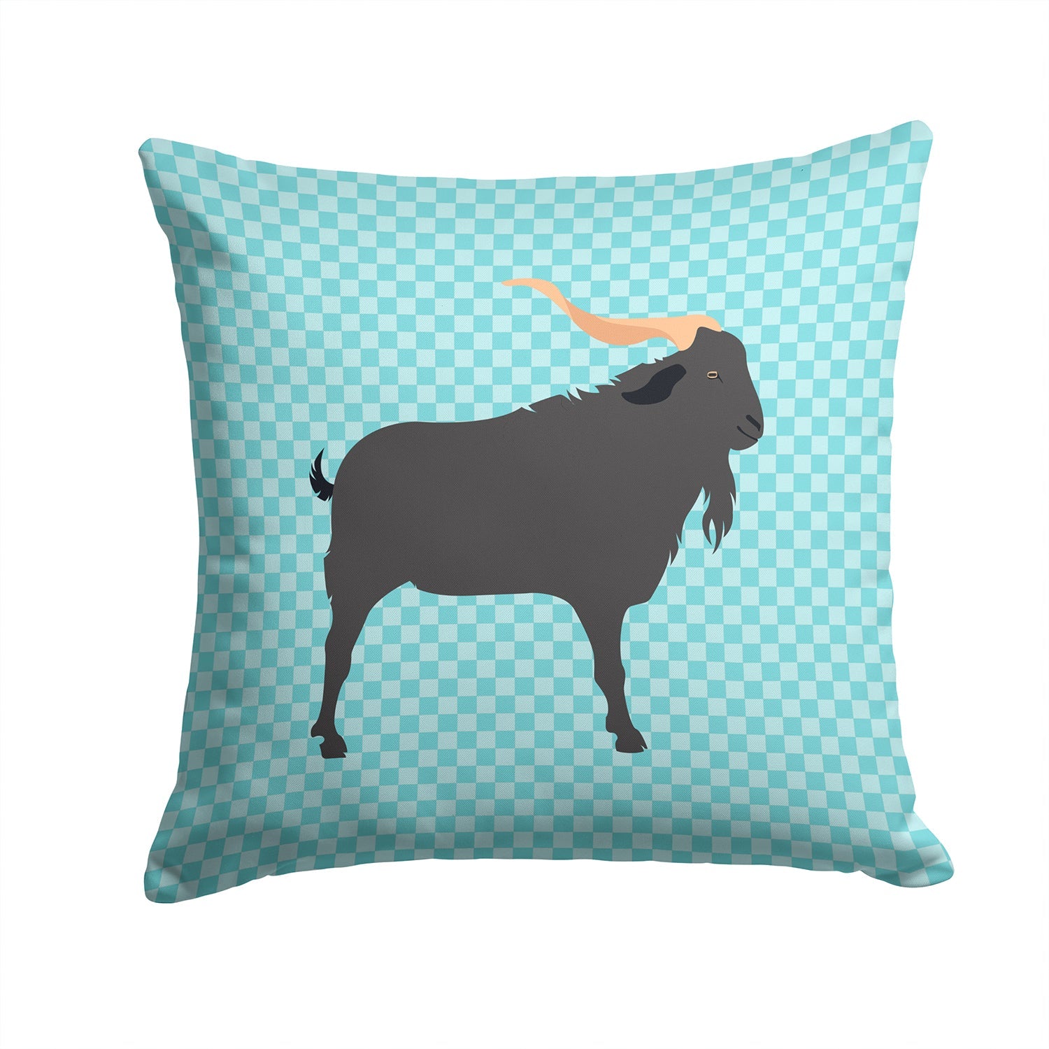 Verata Goat Blue Check Decorative Throw Pillow 14x14 Indoor Outdoor Accent Cushion, Fabric Cover with Insert for Sofa, Bed, Porch & Living Room