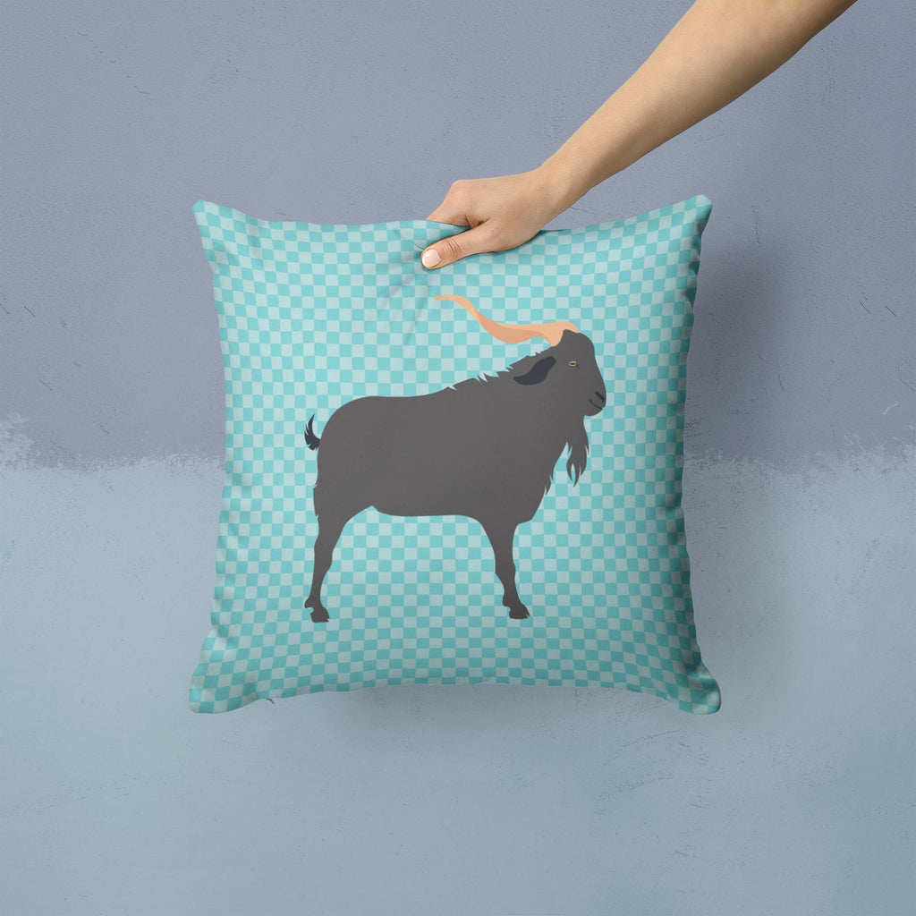 Verata Goat Blue Check Decorative Throw Pillow 14x14 Indoor Outdoor Accent Cushion, Fabric Cover with Insert for Sofa, Bed, Porch & Living Room