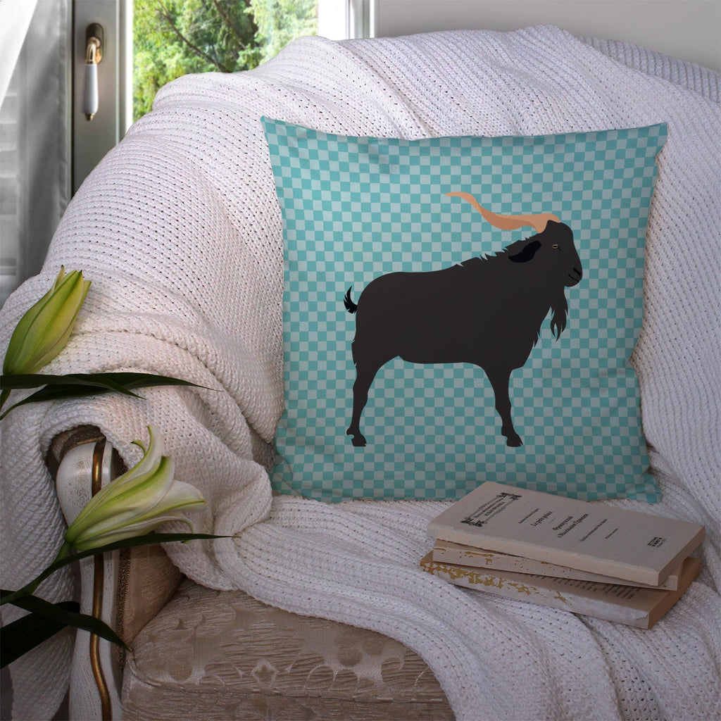Verata Goat Blue Check Decorative Throw Pillow 14x14 Indoor Outdoor Accent Cushion, Fabric Cover with Insert for Sofa, Bed, Porch & Living Room