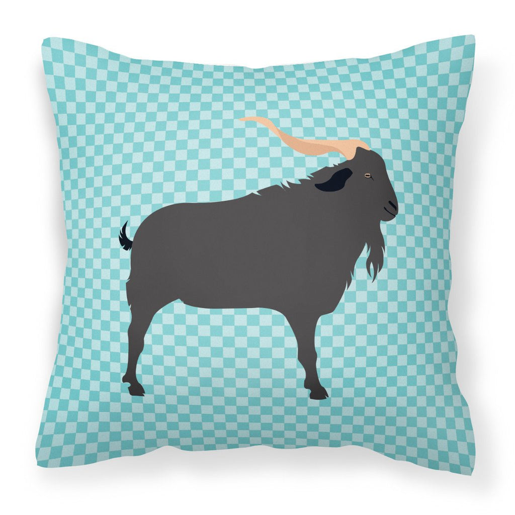 Verata Goat Blue Check Decorative Throw Pillow 18x18 Indoor Outdoor Accent Cushion, Fabric Cover with Insert for Sofa, Bed, Porch & Living Room