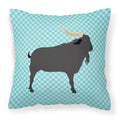 Verata Goat Blue Check Decorative Throw Pillow 18x18 Indoor Outdoor Accent Cushion, Fabric Cover with Insert for Sofa, Bed, Porch & Living Room