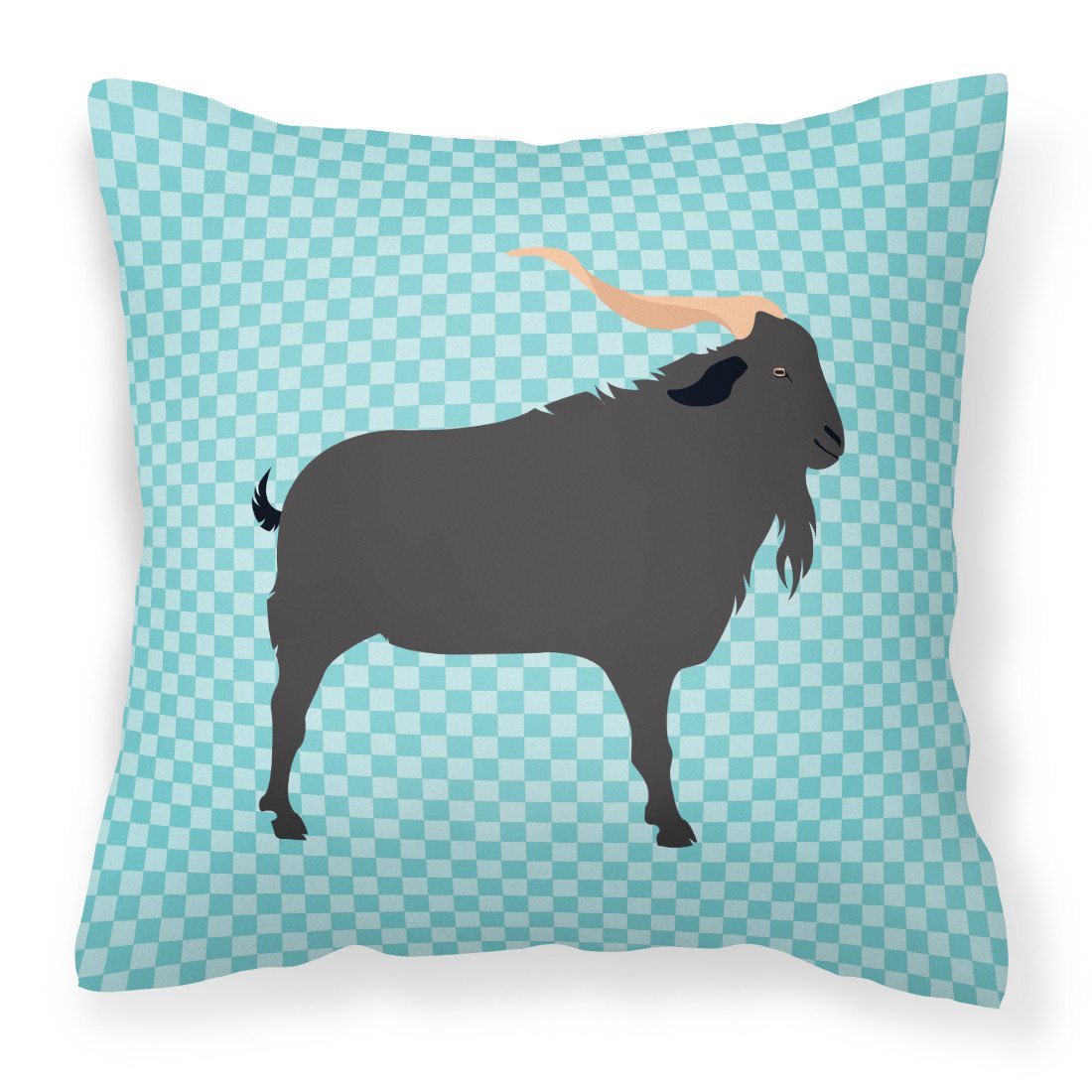 Verata Goat Blue Check Decorative Throw Pillow 18x18 Indoor Outdoor Accent Cushion, Fabric Cover with Insert for Sofa, Bed, Porch & Living Room