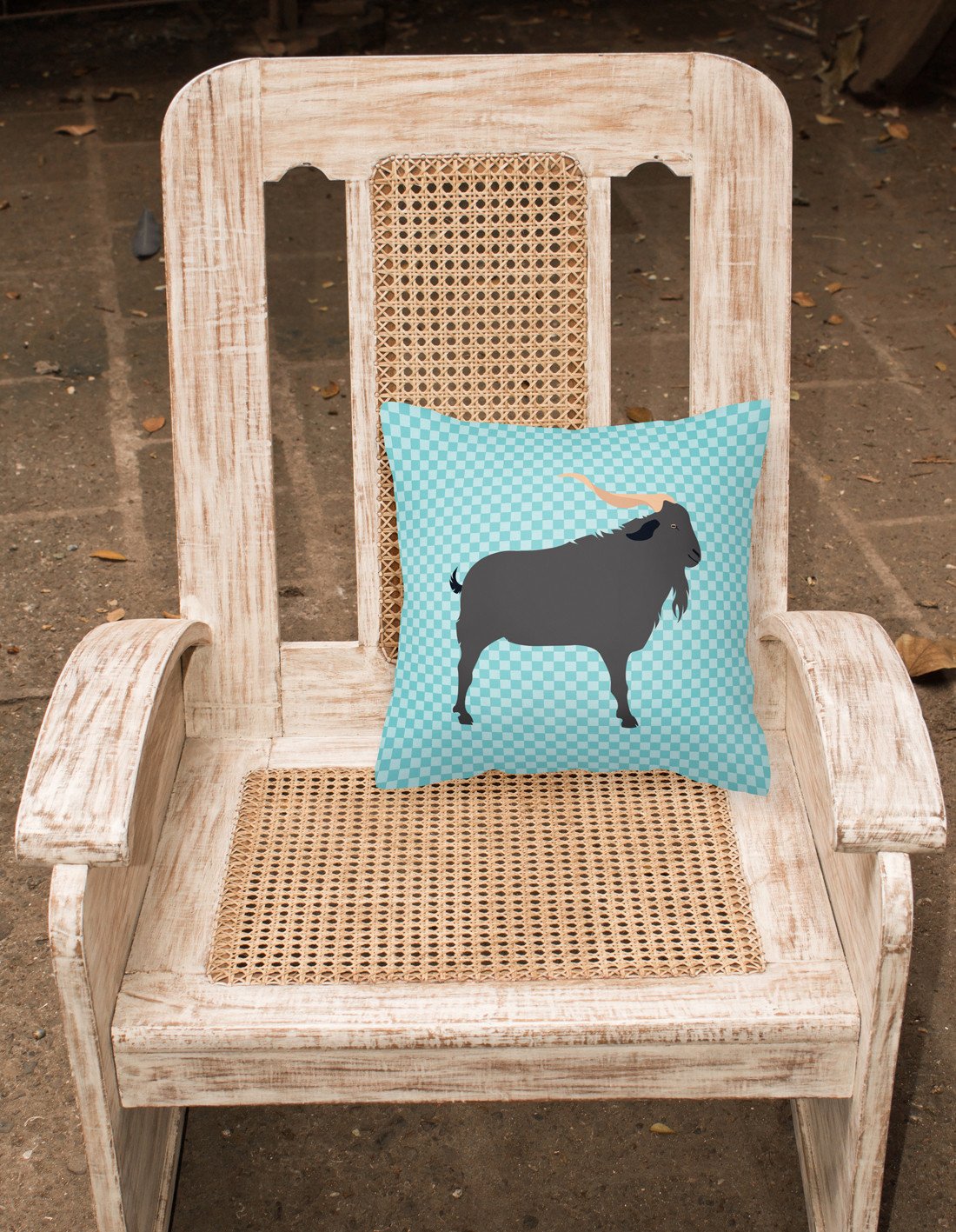 Verata Goat Blue Check Decorative Throw Pillow 18x18 Indoor Outdoor Accent Cushion, Fabric Cover with Insert for Sofa, Bed, Porch & Living Room