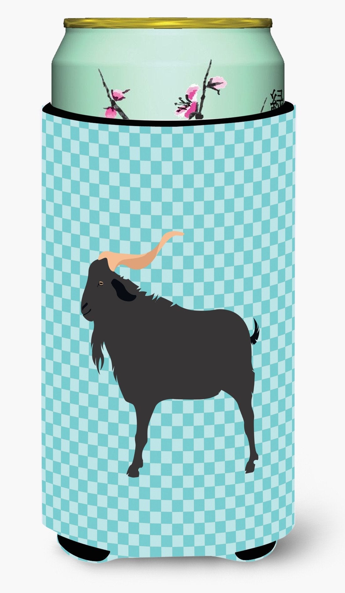 Verata Goat Blue Check Tall Boy Hugger Can Cooler Sleeve Machine Washable Drink Collapsible Insulator Beverage Insulated Holder