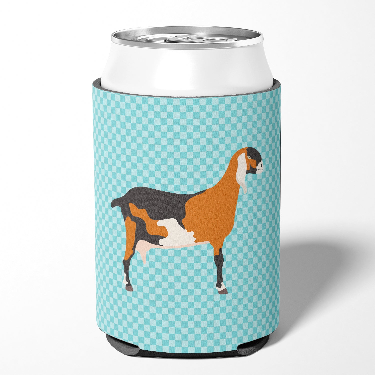 Anglo-nubian Nubian Goat Blue Check Can or Bottle Hugger Cooler Sleeve for Standard 12 oz Cans, Insulated Foam Beer & Soda Can Hugger Reusable