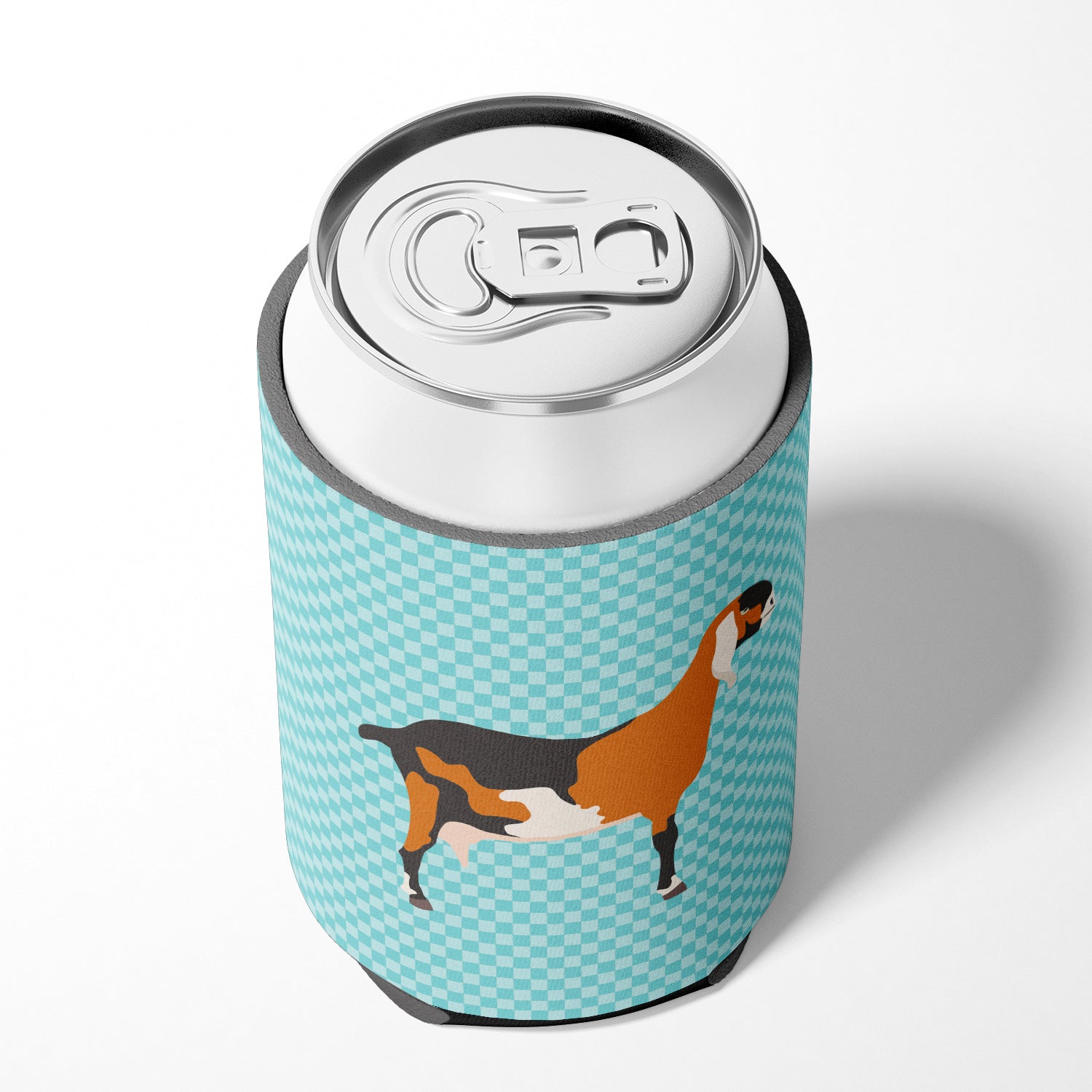 Anglo-nubian Nubian Goat Blue Check Can or Bottle Hugger Cooler Sleeve for Standard 12 oz Cans, Insulated Foam Beer & Soda Can Hugger Reusable