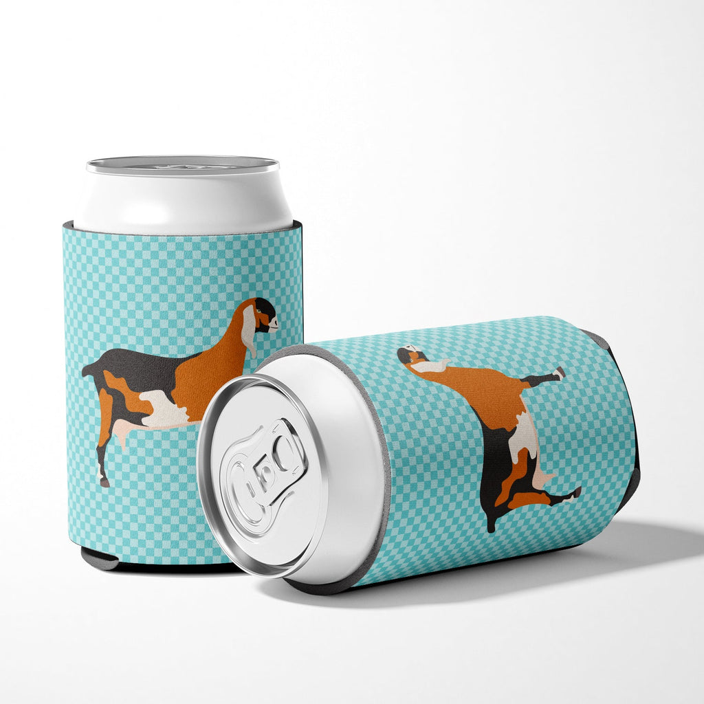 Anglo-nubian Nubian Goat Blue Check Can or Bottle Hugger Cooler Sleeve for Standard 12 oz Cans, Insulated Foam Beer & Soda Can Hugger Reusable