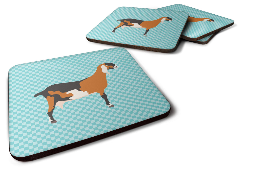 Anglo-nubian Nubian Goat Blue Check Foam Coasters Set of 4 Cup Coasters for Indoor Outdoor, Tabletop Protection, Anti Slip, Mouse pad Material