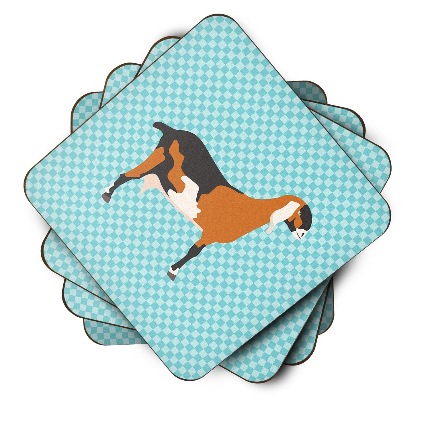Anglo-nubian Nubian Goat Blue Check Foam Coasters Set of 4 Cup Coasters for Indoor Outdoor, Tabletop Protection, Anti Slip, Mouse pad Material