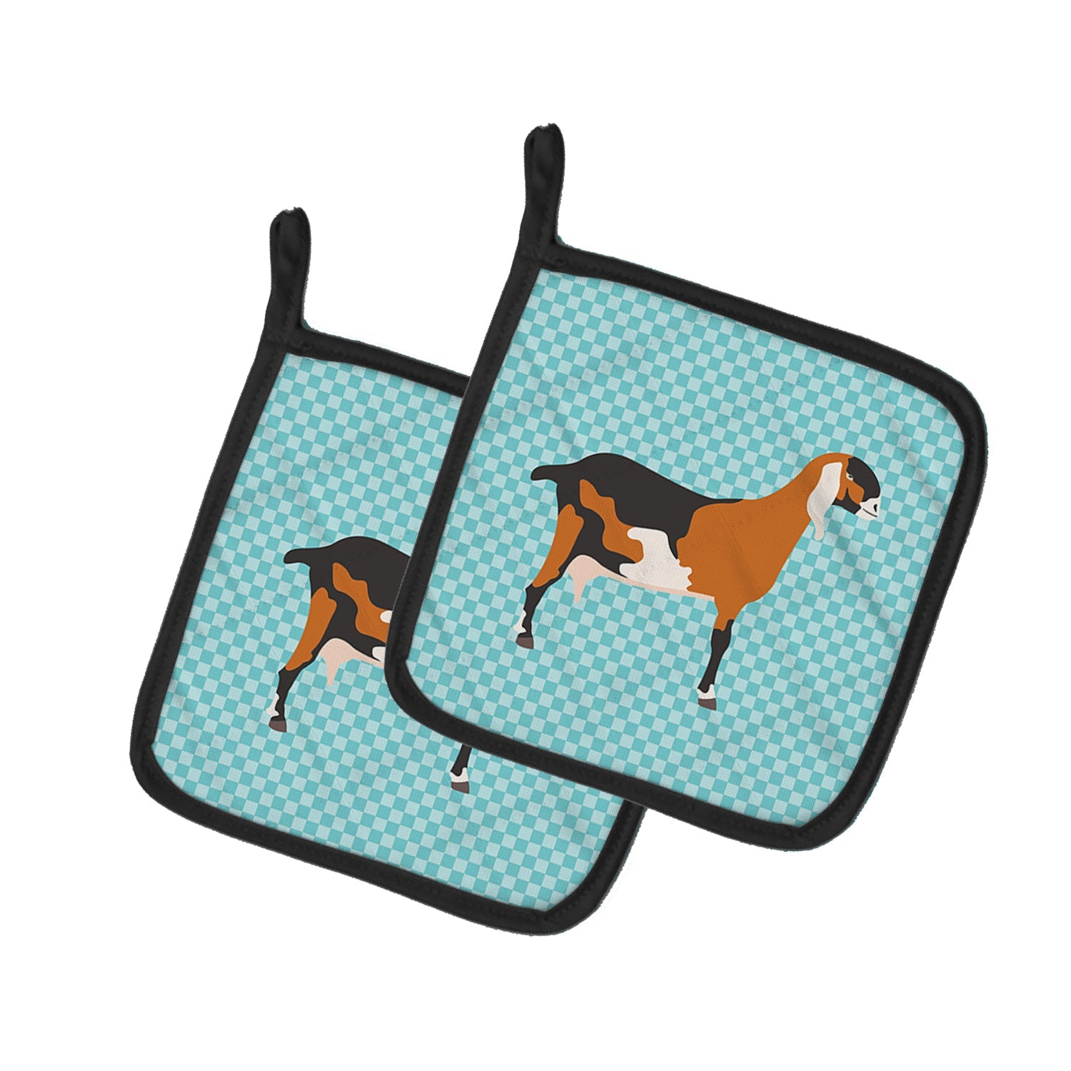 Anglo-nubian Nubian Goat Blue Check Pot Holder Set of 2 Heat Resistant Quilted Hot Pads 7.5 x 7.5 Inch, Insulated Kitchen Trivets for Cooking & Baking
