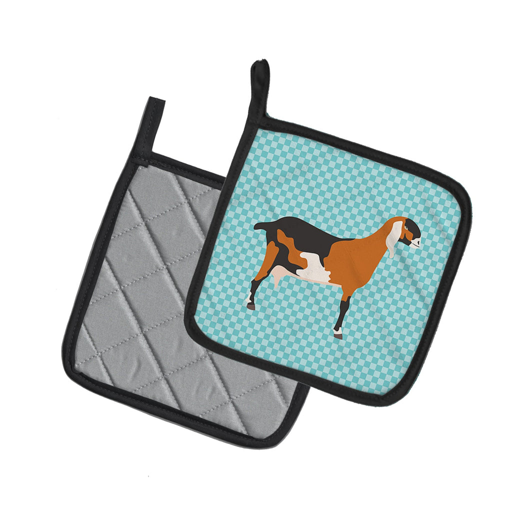 Anglo-nubian Nubian Goat Blue Check Pot Holder Set of 2 Heat Resistant Quilted Hot Pads 7.5 x 7.5 Inch, Insulated Kitchen Trivets for Cooking & Baking