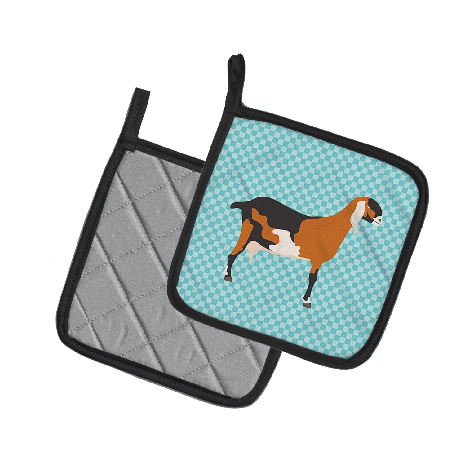 Anglo-nubian Nubian Goat Blue Check Pot Holder Set of 2 Heat Resistant Quilted Hot Pads 7.5 x 7.5 Inch, Insulated Kitchen Trivets for Cooking & Baking