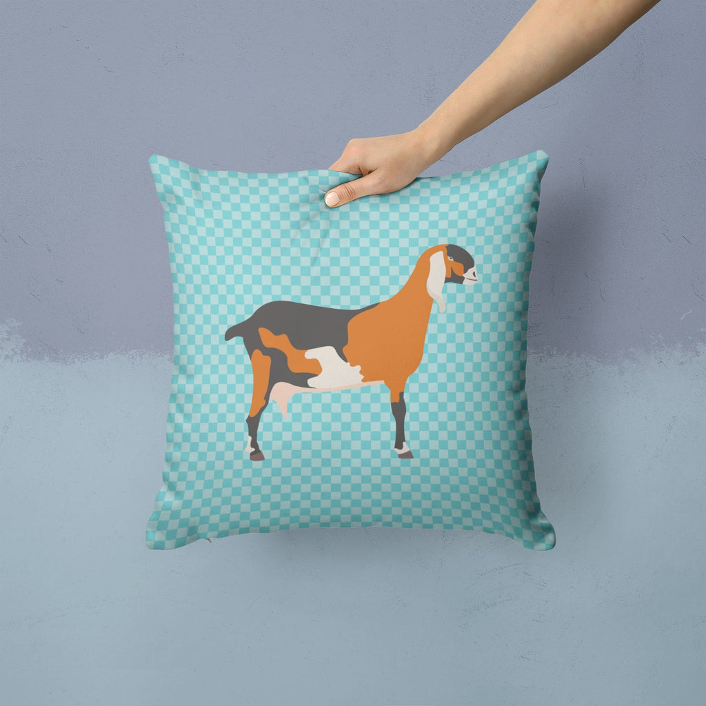 Anglo-nubian Nubian Goat Blue Check Decorative Throw Pillow 14x14 Indoor Outdoor Accent Cushion, Fabric Cover with Insert for Sofa, Bed, Porch & Living Room