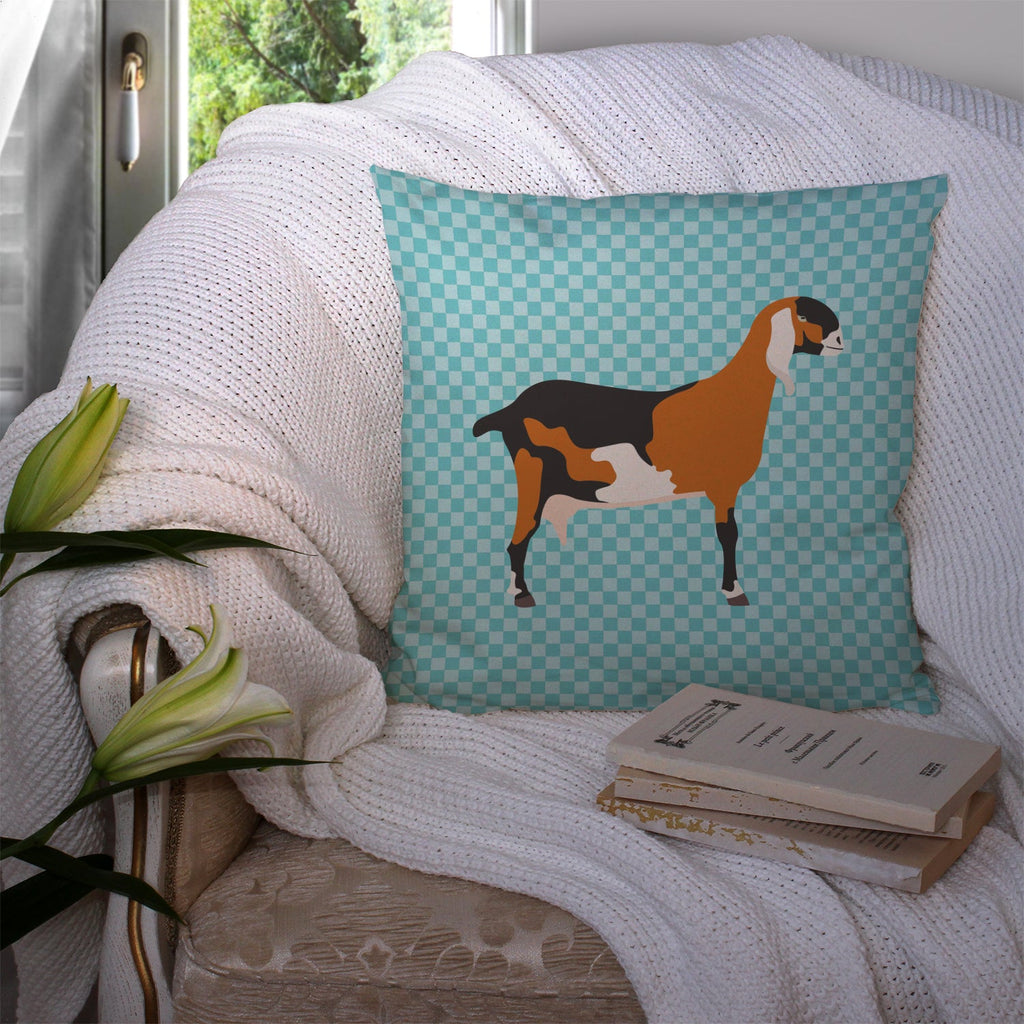 Anglo-nubian Nubian Goat Blue Check Decorative Throw Pillow 14x14 Indoor Outdoor Accent Cushion, Fabric Cover with Insert for Sofa, Bed, Porch & Living Room