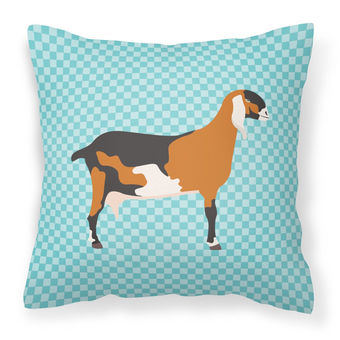 Anglo-nubian Nubian Goat Blue Check Decorative Throw Pillow 18x18 Indoor Outdoor Accent Cushion, Fabric Cover with Insert for Sofa, Bed, Porch & Living Room