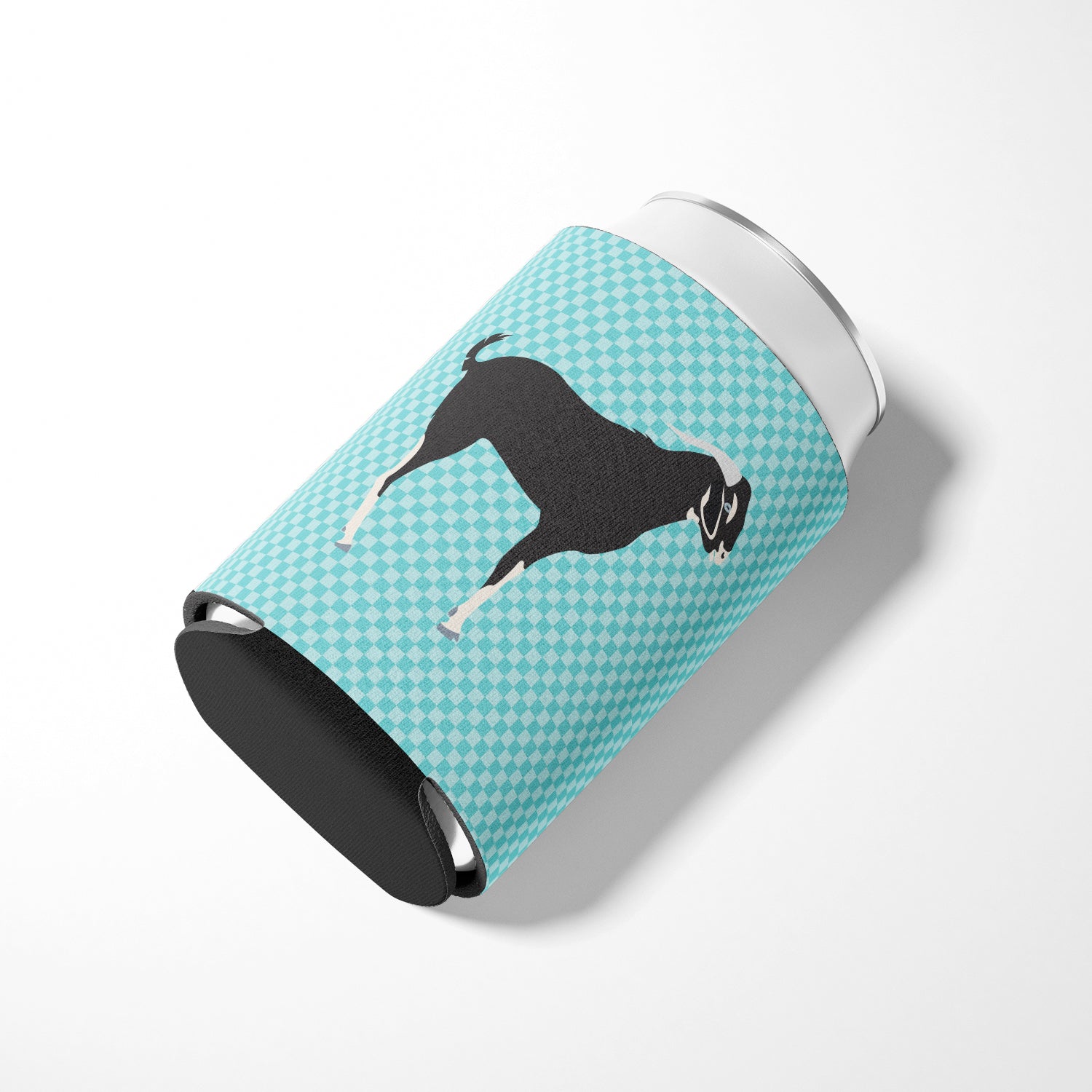 Black Bengal Goat Blue Check Can or Bottle Hugger Cooler Sleeve for Standard 12 oz Cans, Insulated Foam Beer & Soda Can Hugger Reusable