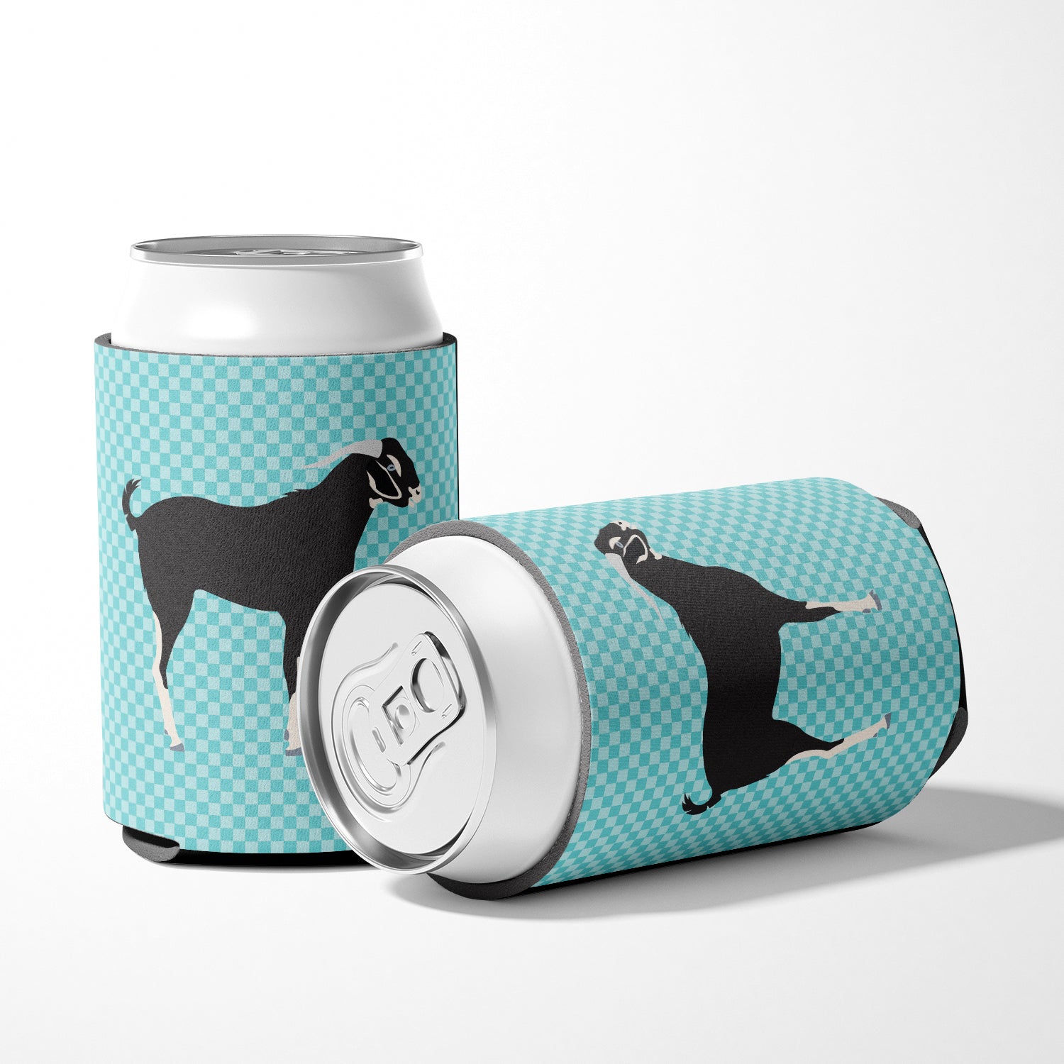 Black Bengal Goat Blue Check Can or Bottle Hugger Cooler Sleeve for Standard 12 oz Cans, Insulated Foam Beer & Soda Can Hugger Reusable