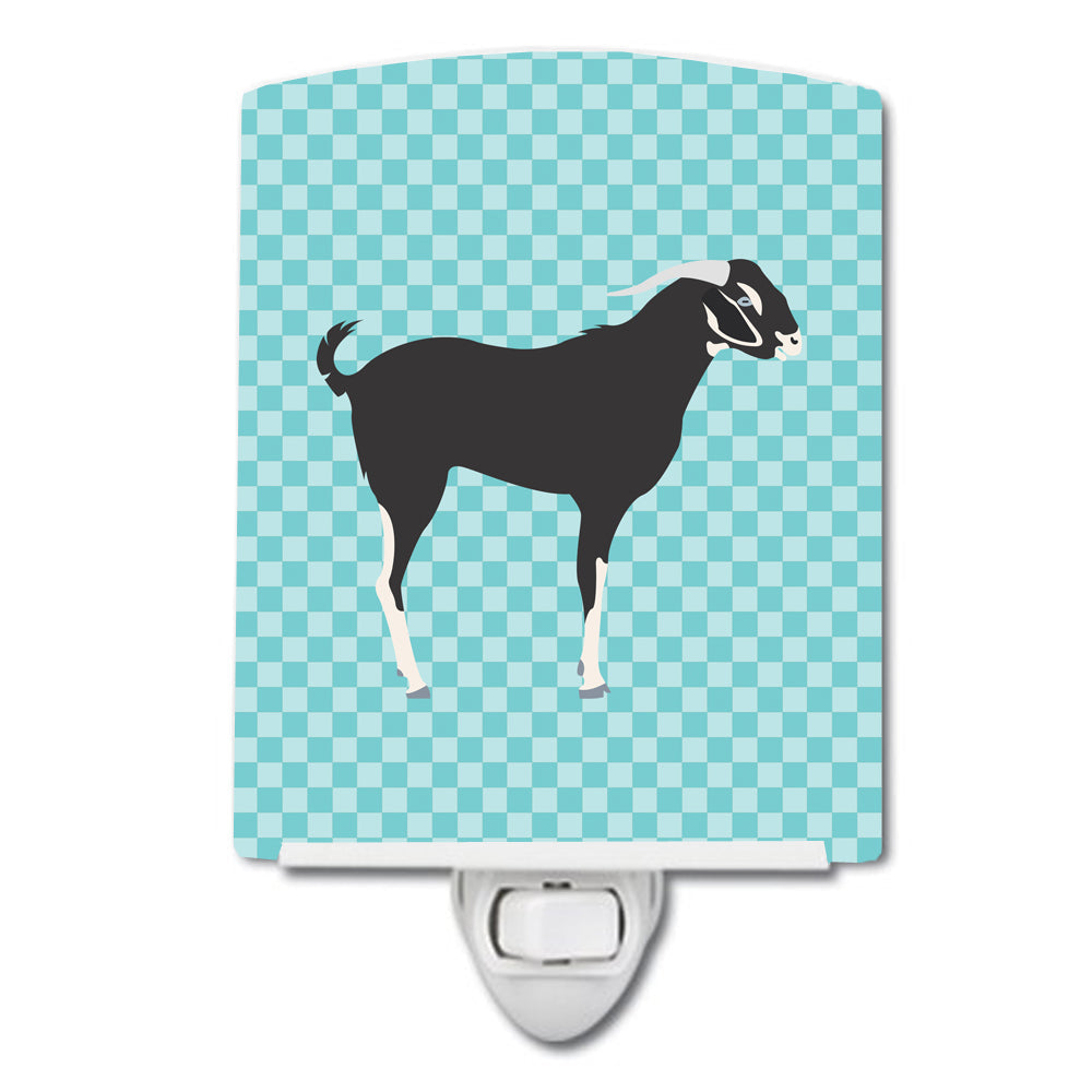 Black Bengal Goat Blue Check Ceramic Night Light Compact, UL-Certified, Ideal for Bedroom, Bathroom, Nursery, Hallway, Kitchen, 6x4x3, Multicolor