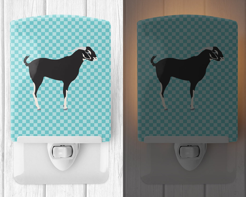 Black Bengal Goat Blue Check Ceramic Night Light Compact, UL-Certified, Ideal for Bedroom, Bathroom, Nursery, Hallway, Kitchen, 6x4x3, Multicolor