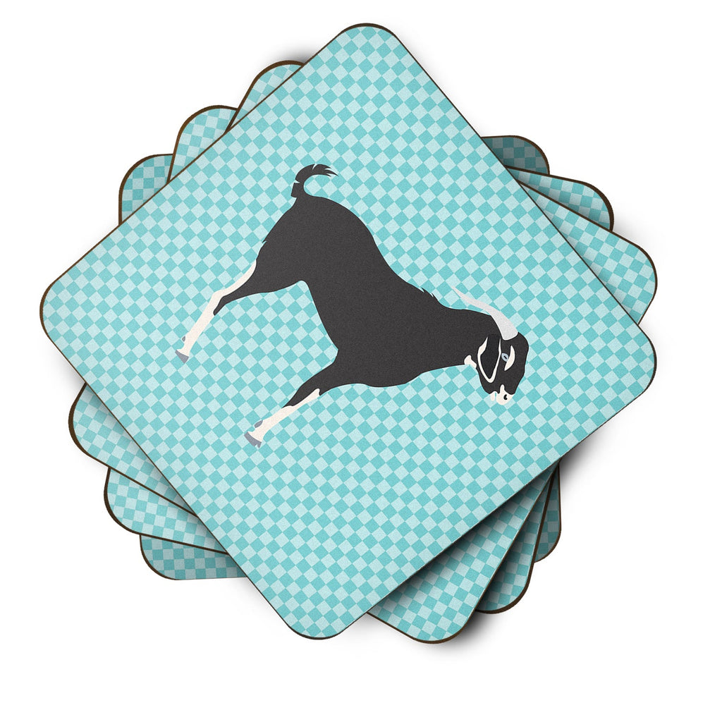 Black Bengal Goat Blue Check Foam Coasters Set of 4 Cup Coasters for Indoor Outdoor, Tabletop Protection, Anti Slip, Mouse pad Material