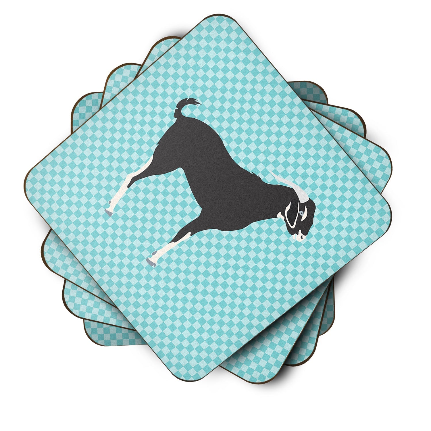 Black Bengal Goat Blue Check Foam Coasters Set of 4 Cup Coasters for Indoor Outdoor, Tabletop Protection, Anti Slip, Mouse pad Material