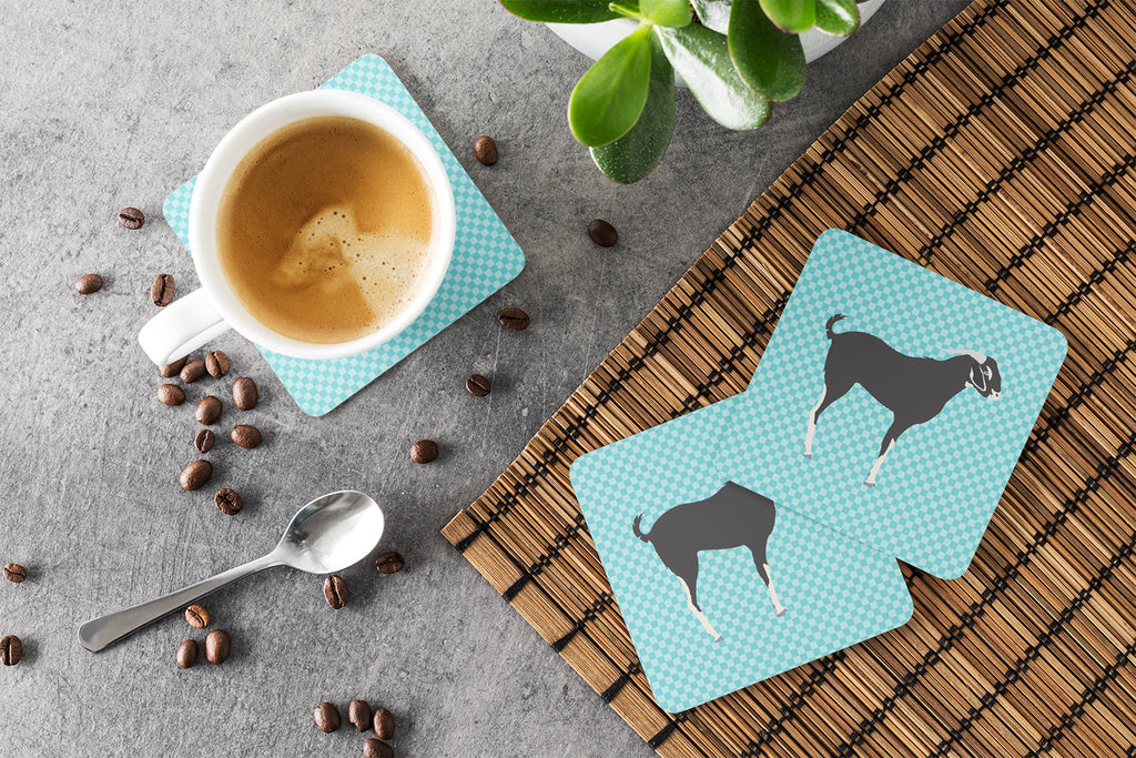 Black Bengal Goat Blue Check Foam Coasters Set of 4 Cup Coasters for Indoor Outdoor, Tabletop Protection, Anti Slip, Mouse pad Material