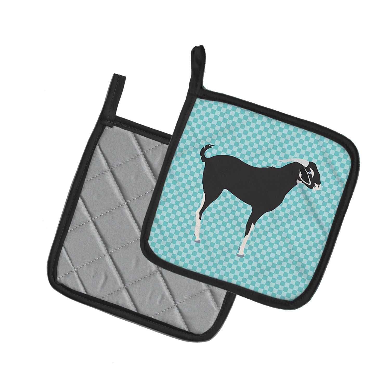 Black Bengal Goat Blue Check Pot Holder Set of 2 Heat Resistant Quilted Hot Pads 7.5 x 7.5 Inch, Insulated Kitchen Trivets for Cooking & Baking