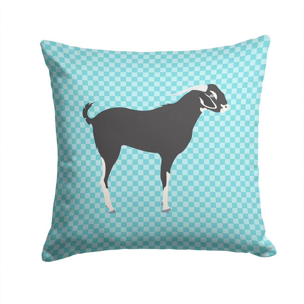 Black Bengal Goat Blue Check Decorative Throw Pillow 14x14 Indoor Outdoor Accent Cushion, Fabric Cover with Insert for Sofa, Bed, Porch & Living Room
