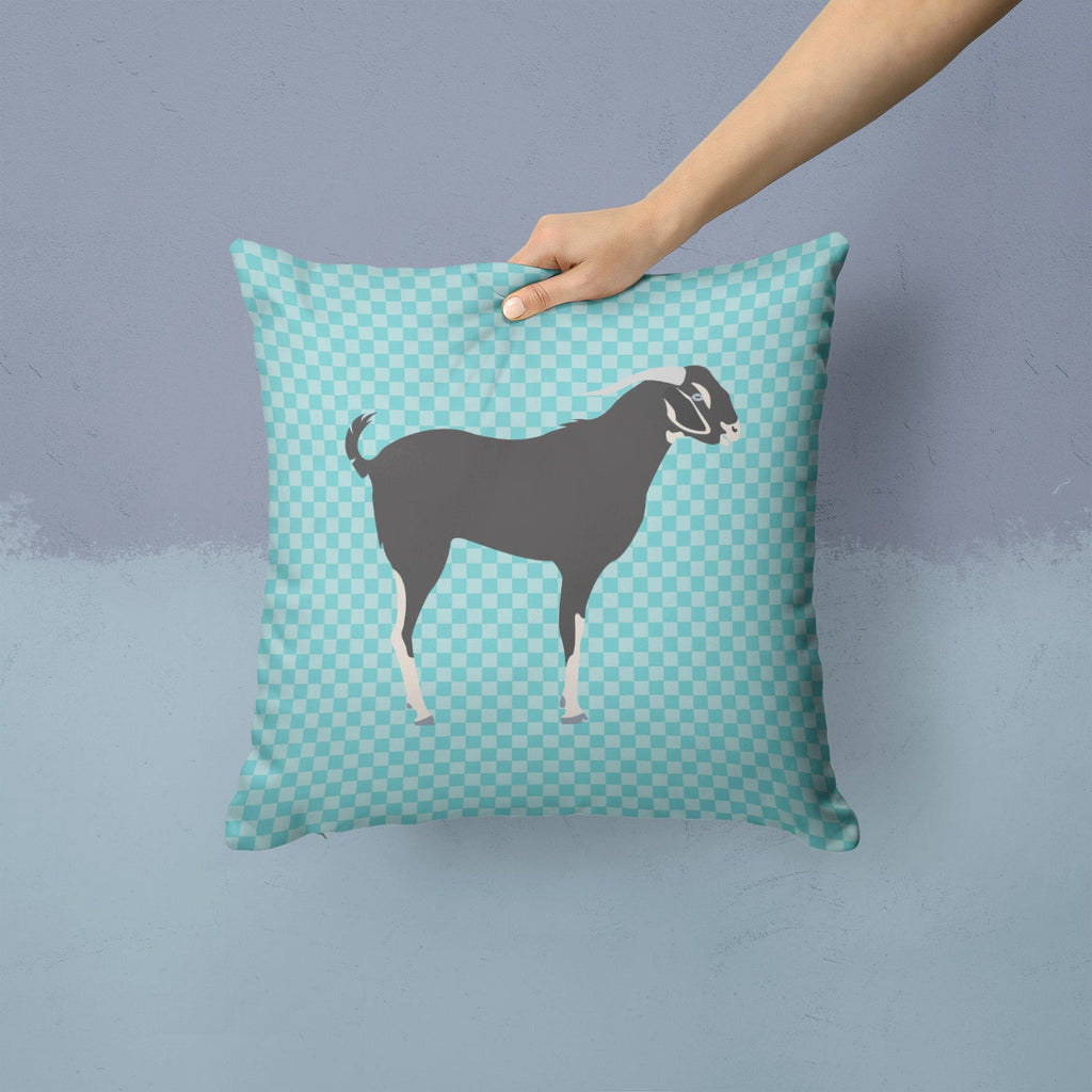 Black Bengal Goat Blue Check Decorative Throw Pillow 14x14 Indoor Outdoor Accent Cushion, Fabric Cover with Insert for Sofa, Bed, Porch & Living Room