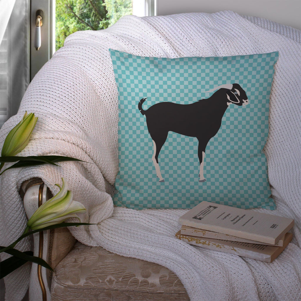 Black Bengal Goat Blue Check Decorative Throw Pillow 14x14 Indoor Outdoor Accent Cushion, Fabric Cover with Insert for Sofa, Bed, Porch & Living Room