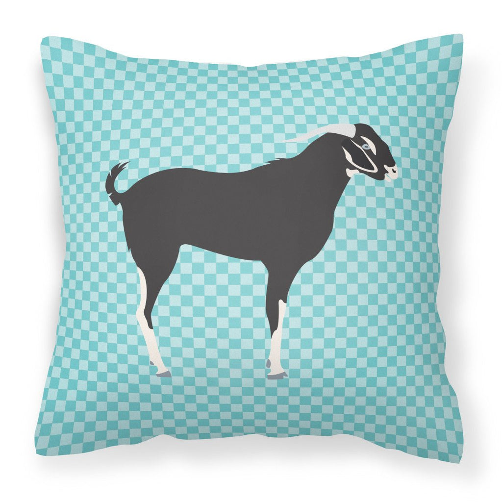 Black Bengal Goat Blue Check Decorative Throw Pillow 18x18 Indoor Outdoor Accent Cushion, Fabric Cover with Insert for Sofa, Bed, Porch & Living Room
